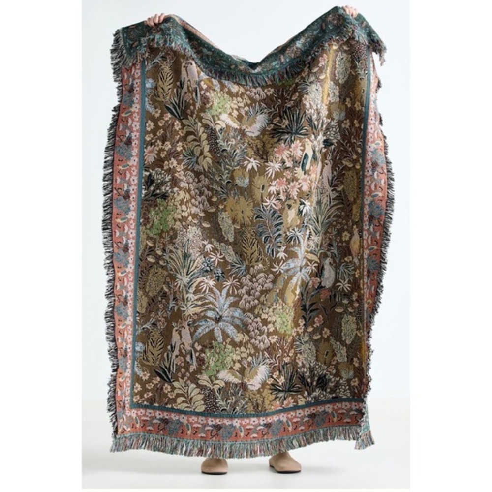 Anthropologie Estella Cotton Woven Tapestry Throw Blanket Fringed 50x70 NEW